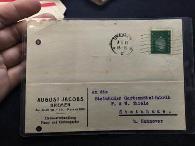 云宸嘉赏-勋臻佳藏新年快速场次（快拍 低佣 一元一手）（新年期间快递正常发） - 魏玛德意志共和国-不来梅五金商奥古斯特・雅各布斯的紧急商业电报订单  详细看简介