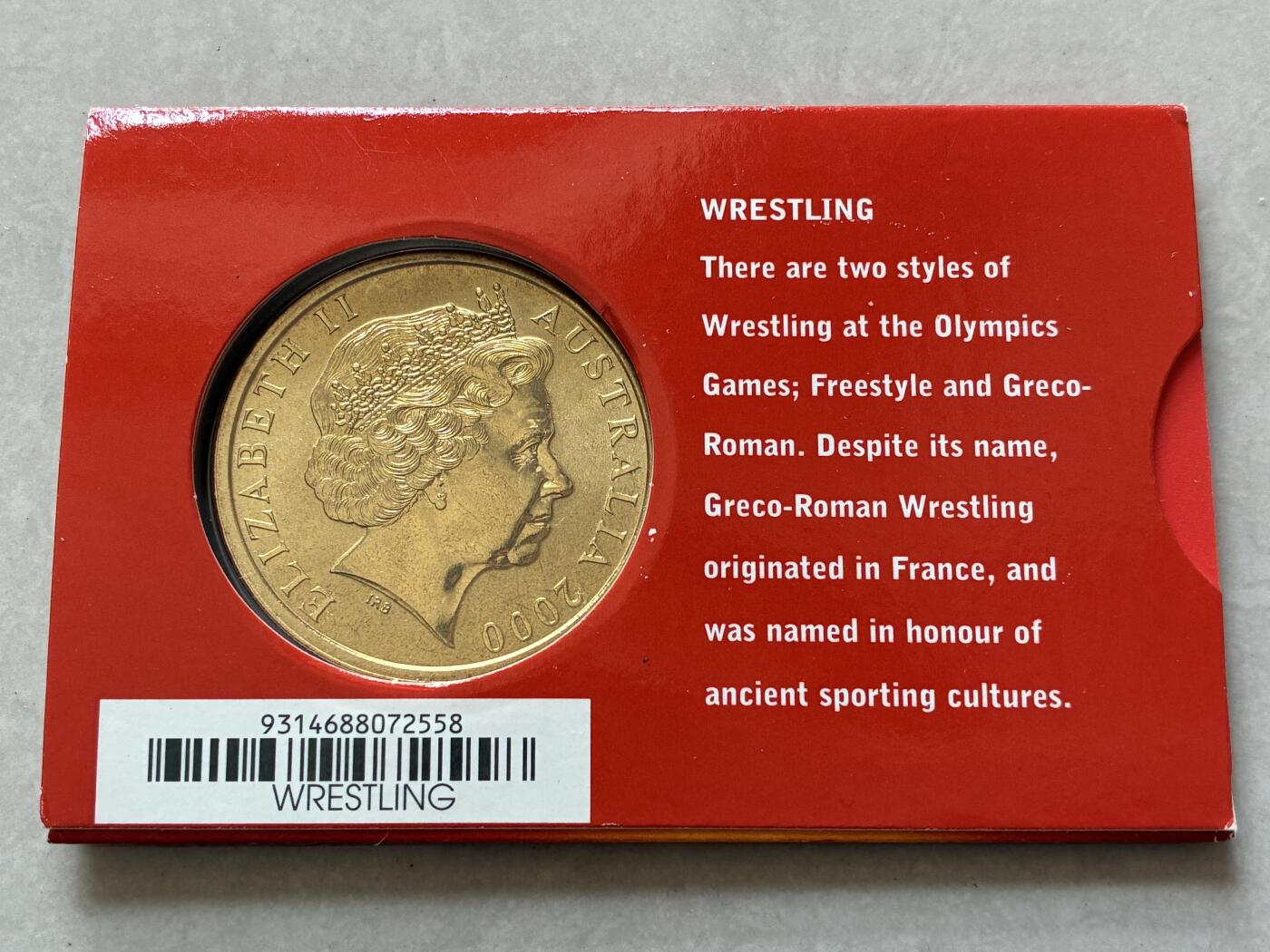 咖啡豆•收藏 2026年Mar_4th澳大利亚悉尼奥运纪念币拍卖 2000年澳大利亚悉尼奥运会卡装纪念铜币5元-摔跤