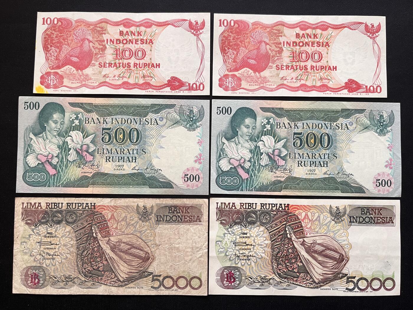 咖啡豆•收藏 2026年Mar_5th世界各国非全新纸币拍卖 6枚 印度尼西亚 100-5000卢比 品如图 外国纸币