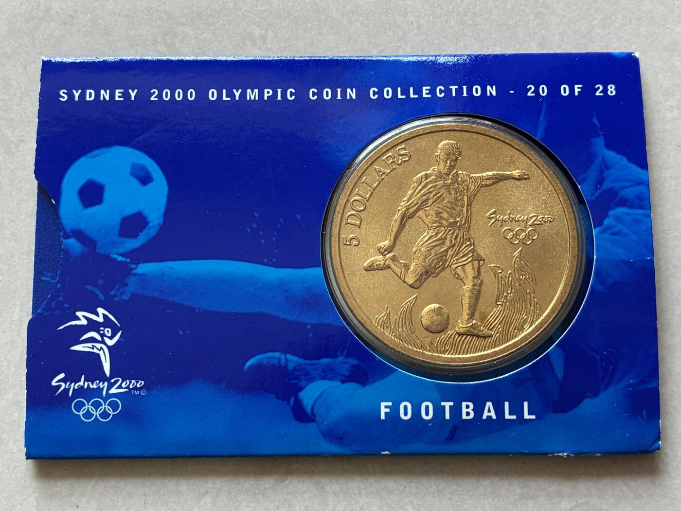 咖啡豆•收藏 2026年Mar_4th澳大利亚悉尼奥运纪念币拍卖 2000年澳大利亚悉尼奥运会卡装纪念铜币5元-足球