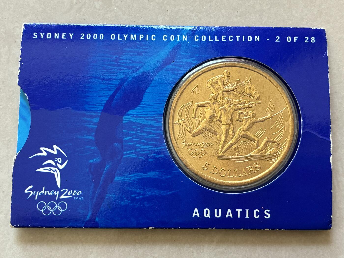 咖啡豆•收藏 2026年Mar_4th澳大利亚悉尼奥运纪念币拍卖 2000年澳大利亚悉尼奥运会卡装纪念铜币5元-水上运动