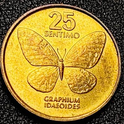 泉币菌-第199场- 新年快乐 新年第7场 本场拍品多 请提前出价（正月十五统一发货） - 原铜光美品 菲律宾25分铜币 1990年 蝴蝶 21mm