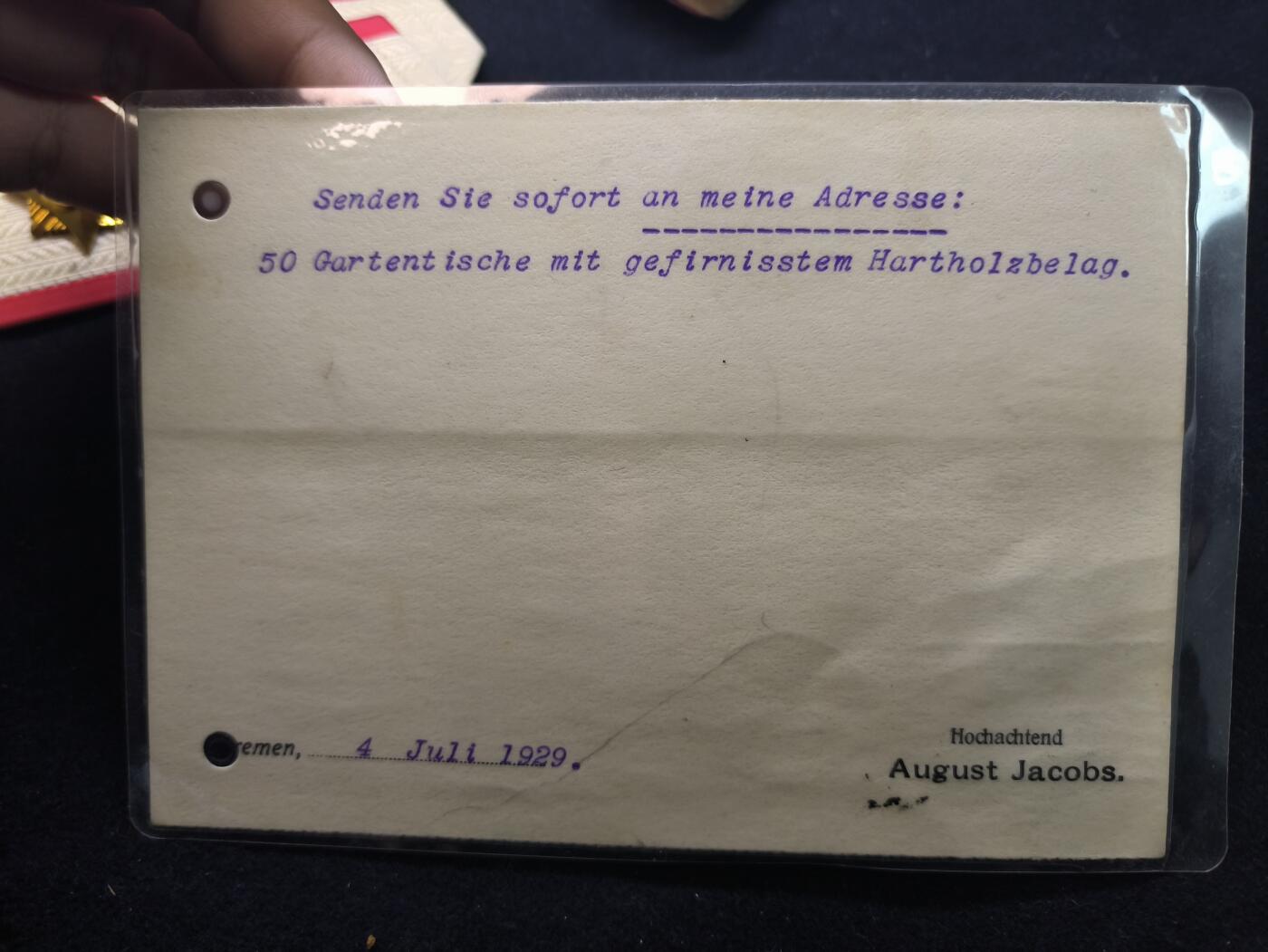 云宸嘉赏-勋臻佳藏新年快速场次（快拍 低佣 一元一手）（新年期间快递正常发） 魏玛德意志共和国 不来梅五金商奥古斯特・雅各布斯的商业订单电报 详细看简介