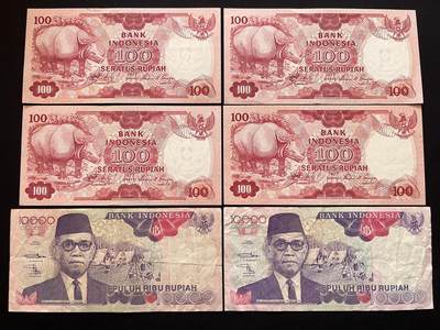 咖啡豆•收藏 2026年Mar_5th世界各国非全新纸币拍卖 - 6枚 印度尼西亚 100-10000卢比 品如图 外国纸币