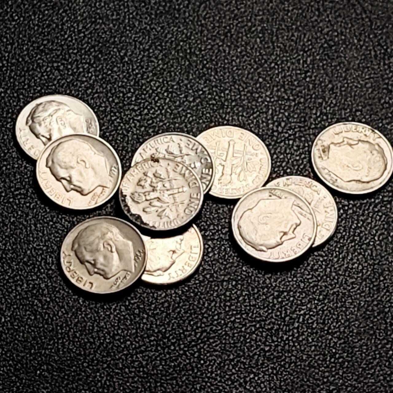 泉币菌-第198场- 新年快乐 新年第6场 本场拍品多 请提前出价 10枚一组 美国10美分镍币 罗斯福 共一美元