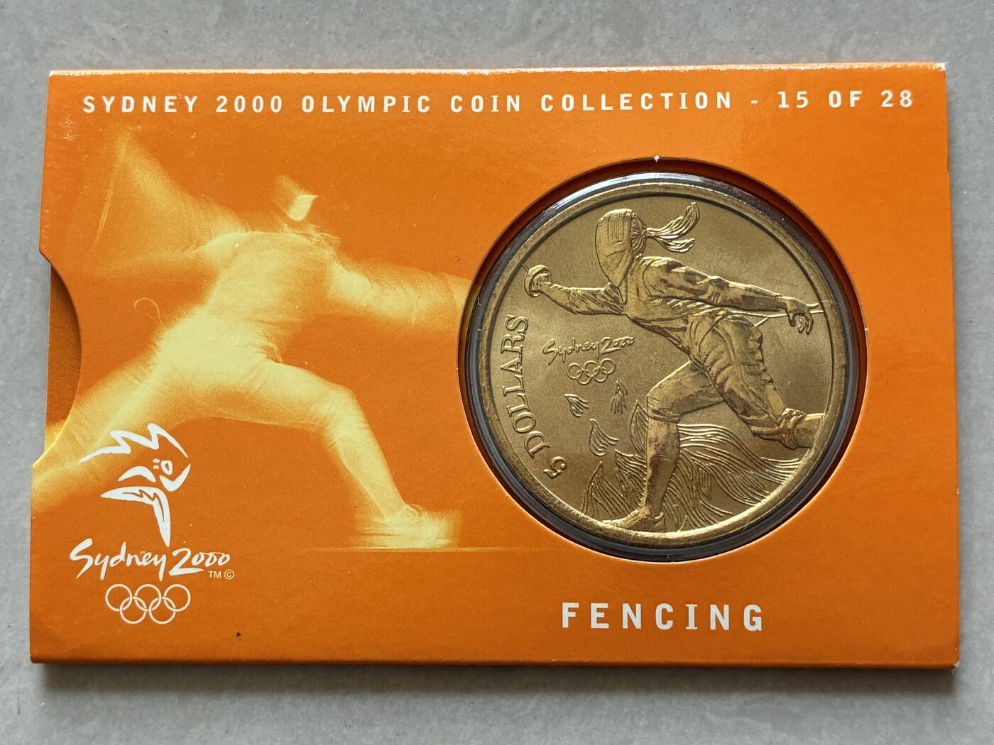 咖啡豆•收藏 2026年Mar_4th澳大利亚悉尼奥运纪念币拍卖 2000年澳大利亚悉尼奥运会卡装纪念铜币5元-击剑