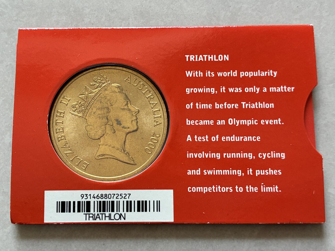 咖啡豆•收藏 2026年Mar_4th澳大利亚悉尼奥运纪念币拍卖 2000年澳大利亚悉尼奥运会卡装纪念铜币5元-铁人三项