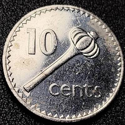 泉币菌-第199场- 新年快乐 新年第7场 本场拍品多 请提前出价（正月十五统一发货） - 原光美品 投掷棒 1992年代 英属斐济10分铜镍币 伊丽莎白二世女王 23.5mm 纪念币铜钱