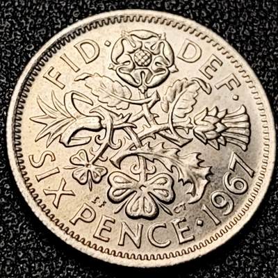 泉币菌-第199场- 新年快乐 新年第7场 本场拍品多 请提前出价（正月十五统一发货） - 原光极美 1967年 英国6便士硬币 爱情幸运币 19.3mm 