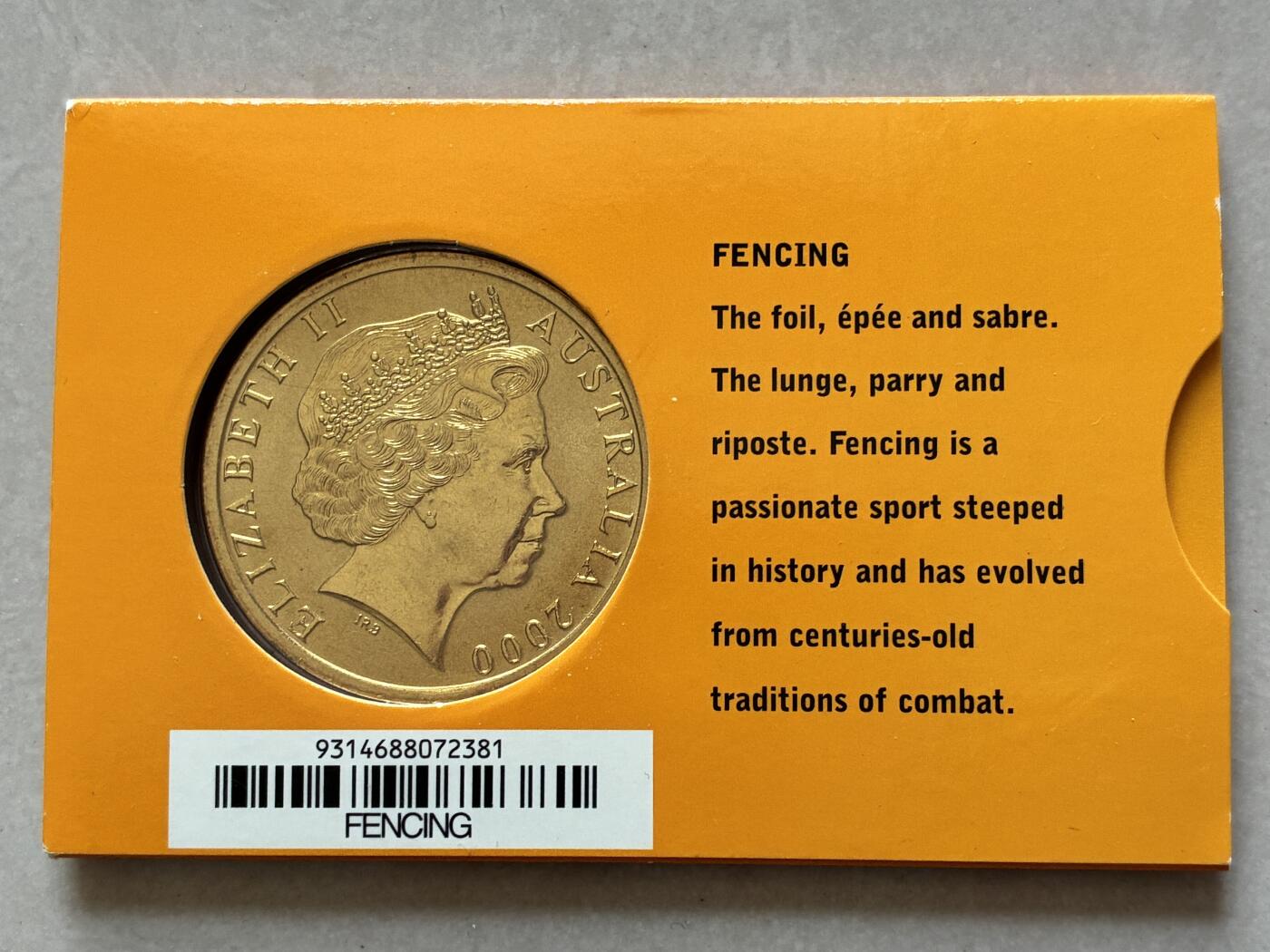 咖啡豆•收藏 2026年Mar_4th澳大利亚悉尼奥运纪念币拍卖 2000年澳大利亚悉尼奥运会卡装纪念铜币5元-击剑