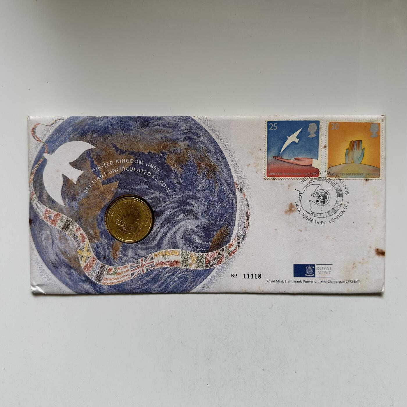 🌹外币初藏🌹🐯2026年第20场 正月十五正常发货 英国1995年联合国50周年2英镑纪念币邮币封