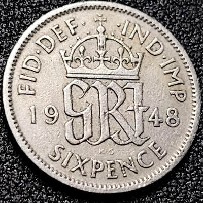 泉币菌-第198场- 新年快乐 新年第6场 本场拍品多 请提前出价（正月十五统一发货） - 乔治六世 1948年 英国6便士铜镍币 19.3毫米2.8克 