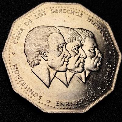 泉币菌-第199场- 新年快乐 新年第7场 本场拍品多 请提前出价（正月十五统一发货） - 少见 原光UNC 多米尼加共和国1983年 1比索镍币 “人权摇篮”系列 33.7mm 17g