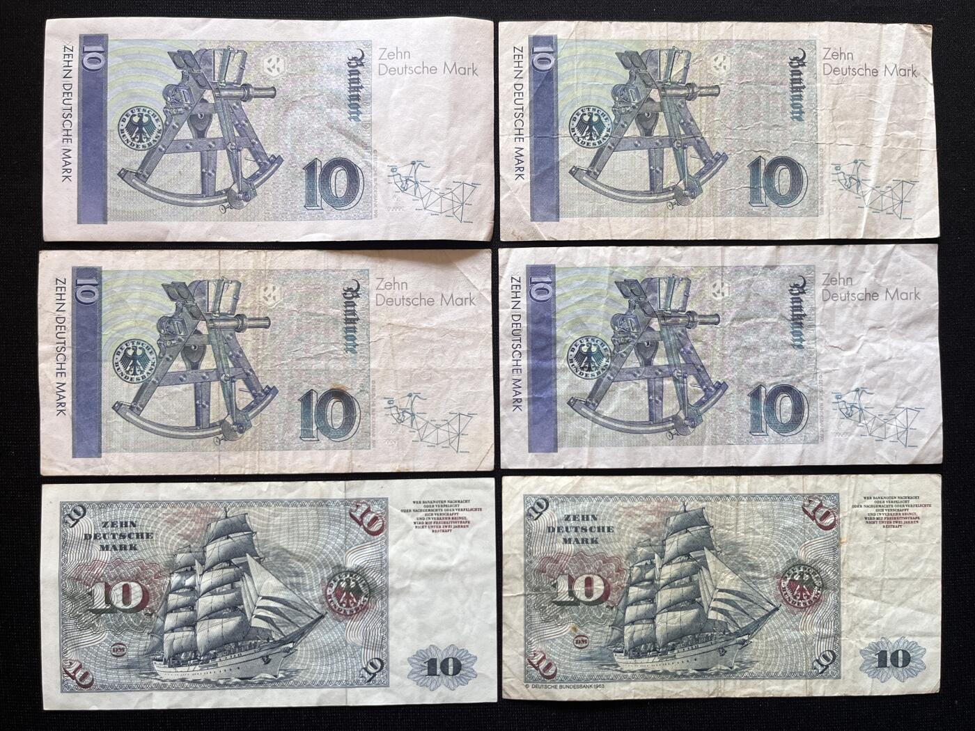 咖啡豆•收藏 2026年Mar_5th世界各国非全新纸币拍卖 6枚 德国 10马克 非全新 品相如图 外国纸币