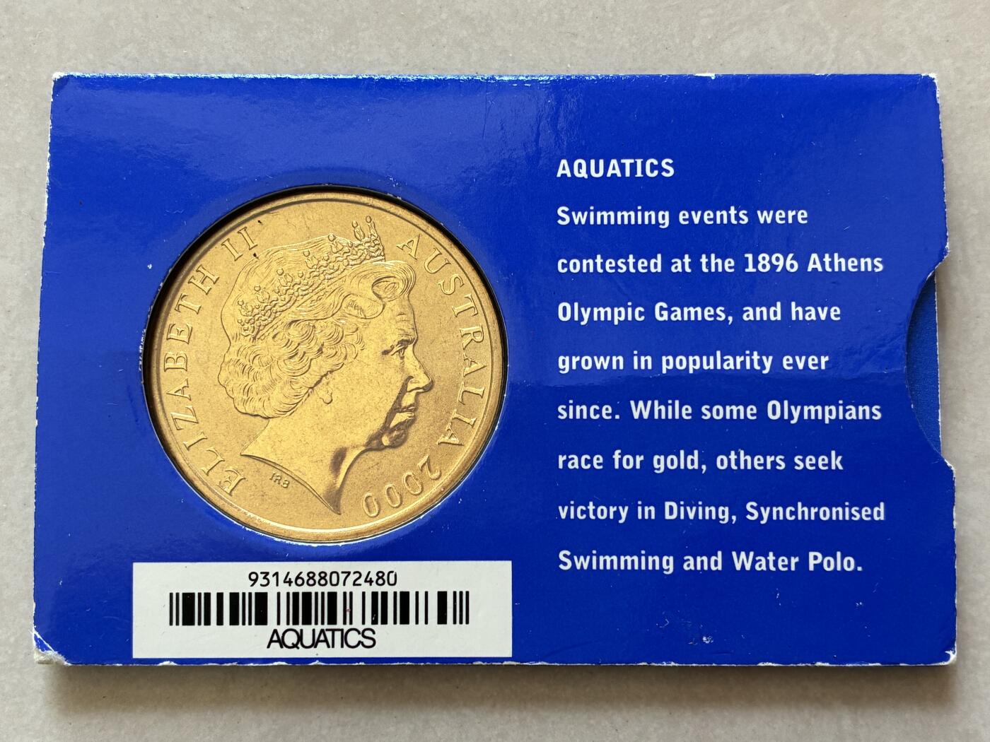 咖啡豆•收藏 2026年Mar_4th澳大利亚悉尼奥运纪念币拍卖 2000年澳大利亚悉尼奥运会卡装纪念铜币5元-水上运动