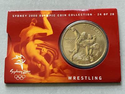 咖啡豆•收藏 2026年Mar_4th澳大利亚悉尼奥运纪念币拍卖 - 2000年澳大利亚悉尼奥运会卡装纪念铜币5元-摔跤