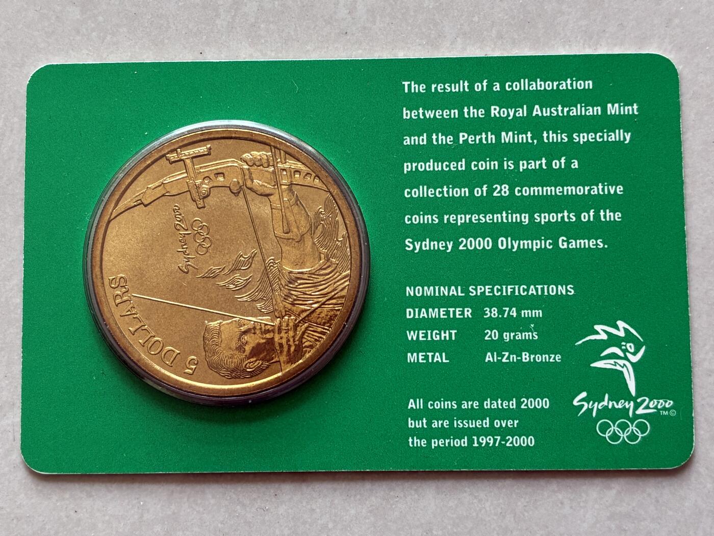 咖啡豆•收藏 2026年Mar_4th澳大利亚悉尼奥运纪念币拍卖 2000年澳大利亚悉尼奥运会卡装纪念铜币5元-射箭术