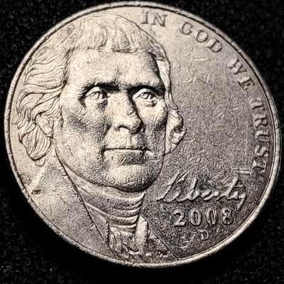 泉币菌-第198场- 新年快乐 新年第6场 本场拍品多 请提前出价（正月十五统一发货） - 2008年 美国5美分 杰斐逊 直径21mm