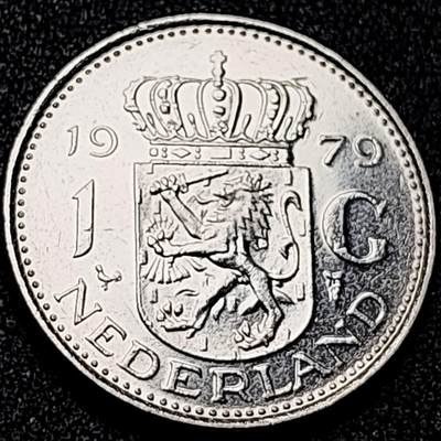 泉币菌-第199场- 新年快乐 新年第7场 本场拍品多 请提前出价（正月十五统一发货） - 原光美品 1979年 荷兰王国早期1盾 朱莉安娜女王  镍币 硬币 25mm  