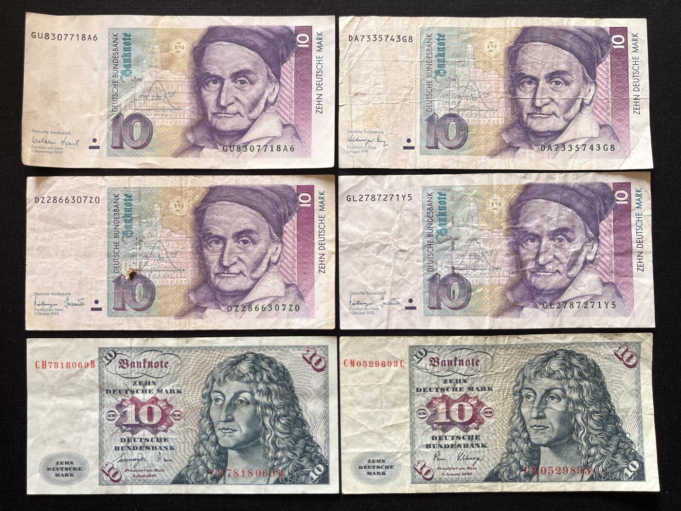 咖啡豆•收藏 2026年Mar_5th世界各国非全新纸币拍卖 6枚 德国 10马克 非全新 品相如图 外国纸币