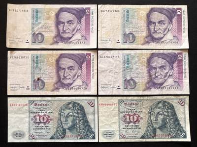 咖啡豆•收藏 2026年Mar_5th世界各国非全新纸币拍卖 - 6枚 德国 10马克 非全新 品相如图 外国纸币