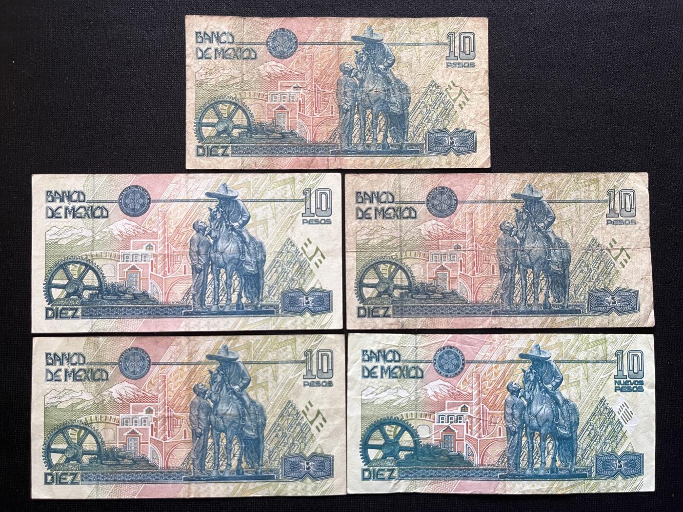 咖啡豆•收藏 2026年Mar_5th世界各国非全新纸币拍卖 5枚 墨西哥 10比索 品如图 外国纸币