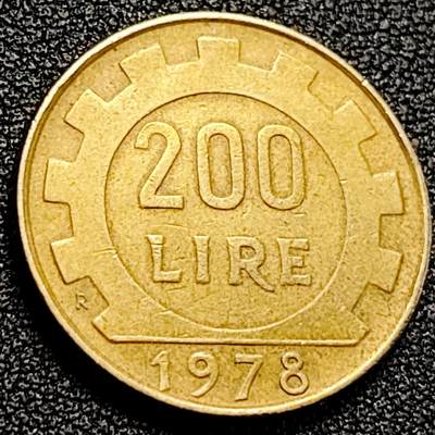 泉币菌-第198场- 新年快乐 新年第6场 本场拍品多 请提前出价（正月十五统一发货） - 意大利1978年 200里拉 丰收女神 齿轮 铝青铜币 24mm