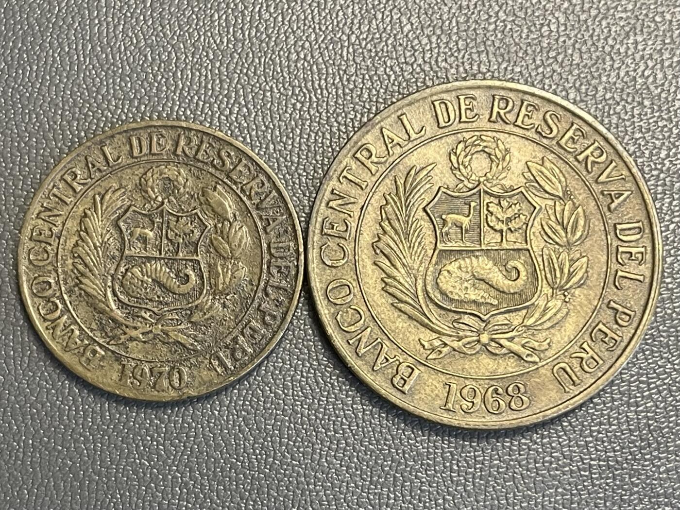 回流0315 秘鲁1970年1/2、1968年1黄金索尔铜币 羊驼🦙