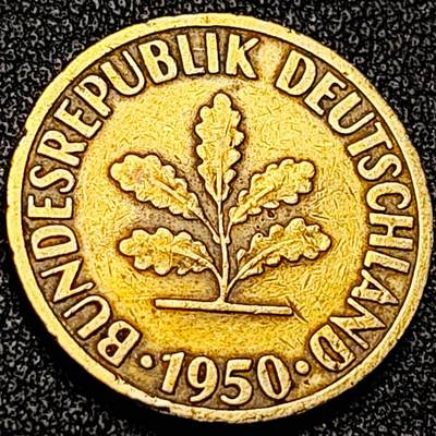 泉币菌-第199场- 新年快乐 新年第7场 本场拍品多 请提前出价（正月十五统一发货） - 联邦德国1950年 10芬尼硬币 橡树麦穗  银行版 21.5mm