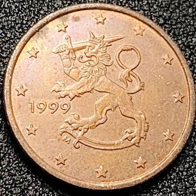 泉币菌-第198场- 新年快乐 新年第6场 本场拍品多 请提前出价（正月十五统一发货） - 芬兰5欧分1999年硬币  国徽狮子 首发年份 纪念币铜钱