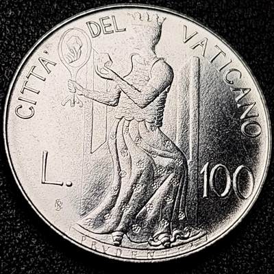 泉币菌-第199场- 新年快乐 新年第7场 本场拍品多 请提前出价（正月十五统一发货） - 原光极美 梵蒂冈城国 100里拉镍质纪念币 教宗约翰·保罗二世时期 “审慎女神”系列 1979-1980年 28mm 