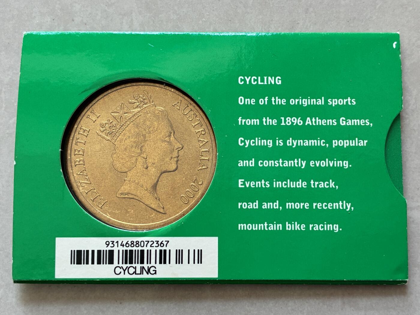 咖啡豆•收藏 2026年Mar_4th澳大利亚悉尼奥运纪念币拍卖 2000年澳大利亚悉尼奥运会卡装纪念铜币5元-自行车