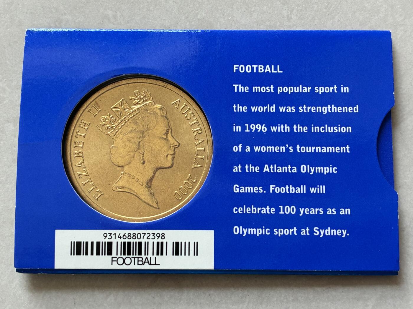 咖啡豆•收藏 2026年Mar_4th澳大利亚悉尼奥运纪念币拍卖 2000年澳大利亚悉尼奥运会卡装纪念铜币5元-足球