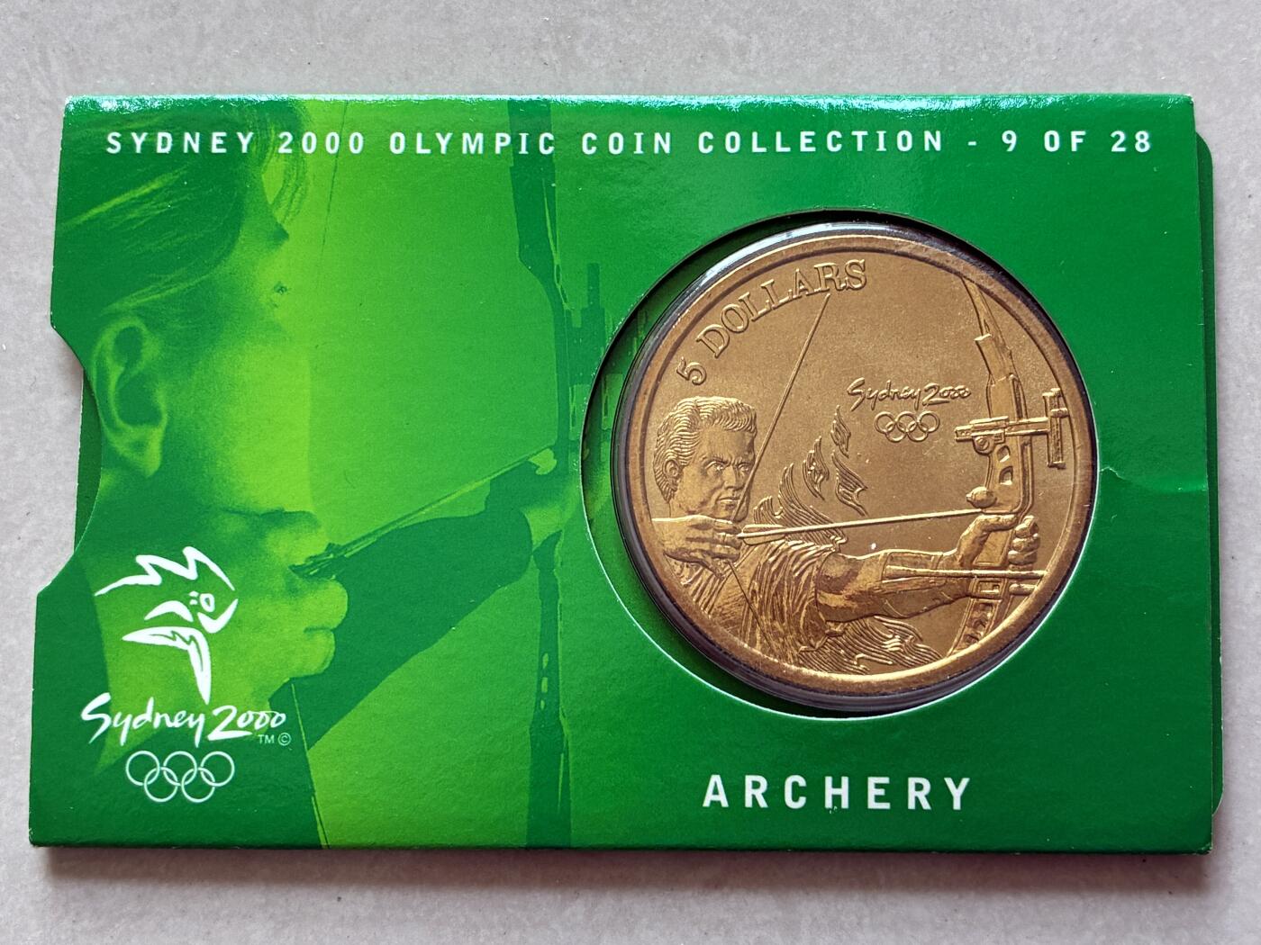 咖啡豆•收藏 2026年Mar_4th澳大利亚悉尼奥运纪念币拍卖 2000年澳大利亚悉尼奥运会卡装纪念铜币5元-射箭术