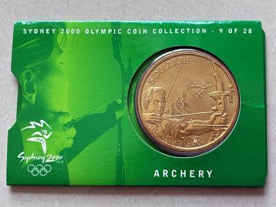 咖啡豆•收藏 2026年Mar_4th澳大利亚悉尼奥运纪念币拍卖 - 2000年澳大利亚悉尼奥运会卡装纪念铜币5元-射箭术