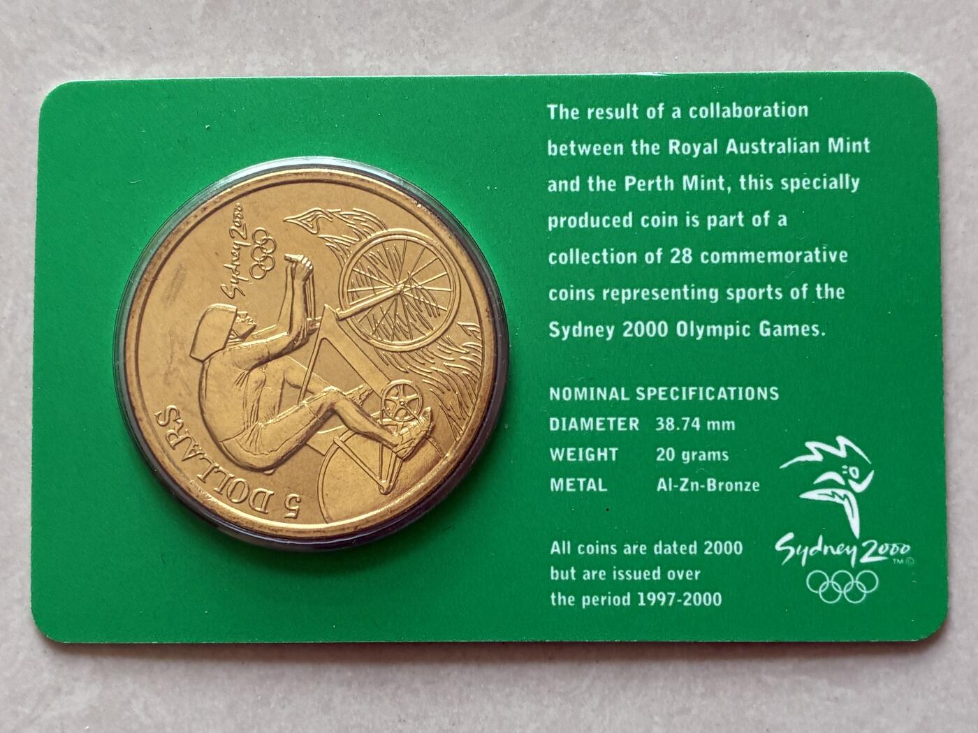 咖啡豆•收藏 2026年Mar_4th澳大利亚悉尼奥运纪念币拍卖 2000年澳大利亚悉尼奥运会卡装纪念铜币5元-自行车