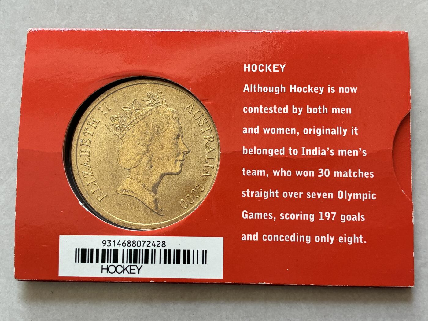 咖啡豆•收藏 2026年Mar_4th澳大利亚悉尼奥运纪念币拍卖 2000年澳大利亚悉尼奥运会卡装纪念铜币5元-曲棍球