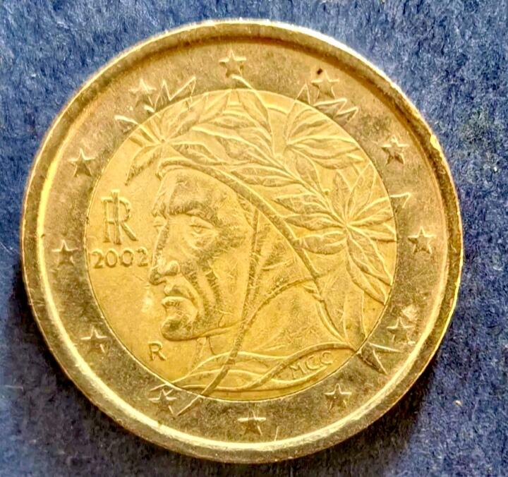 意大利2002年首发版2欧元双金属双色美品硬币