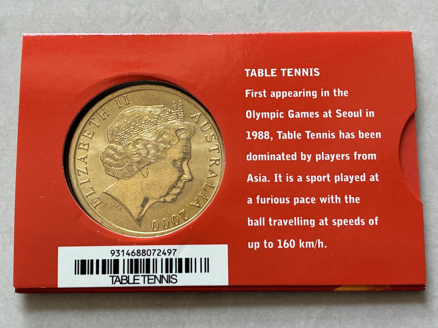 咖啡豆•收藏 2026年Mar_4th澳大利亚悉尼奥运纪念币拍卖 2000年澳大利亚悉尼奥运会卡装纪念铜币5元-乒乓球