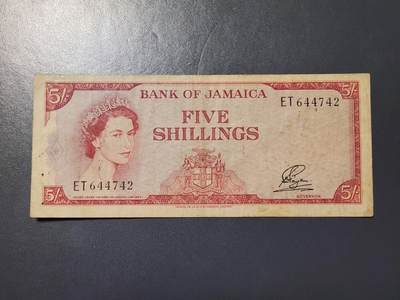 2月24号晚上8点 外国纸币自动截拍第30场 - 牙买加5先令原票背面粘贴纸