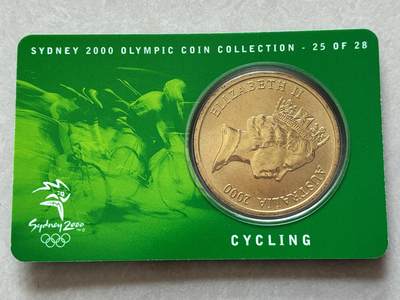 咖啡豆•收藏 2026年Mar_4th澳大利亚悉尼奥运纪念币拍卖 - 2000年澳大利亚悉尼奥运会卡装纪念铜币5元-自行车