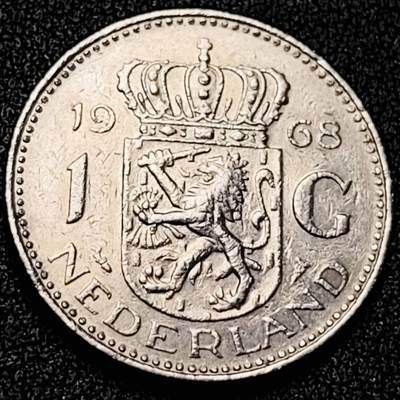 泉币菌-第198场- 新年快乐 新年第6场 本场拍品多 请提前出价（正月十五统一发货） - 1968年 荷兰王国早期1盾 朱莉安娜女王  镍币 硬币 25mm 