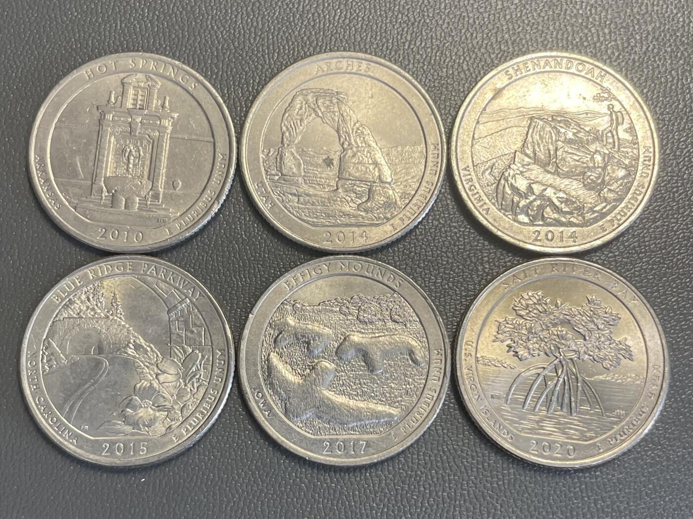 回流0315 美国America the Beautiful（美丽美国系列）25美分流通纪念币6枚