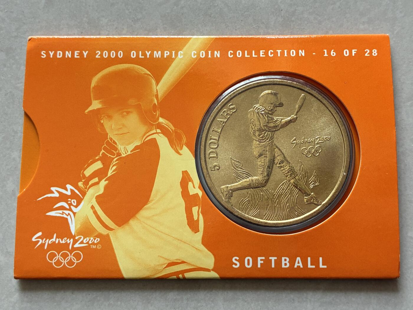 咖啡豆•收藏 2026年Mar_4th澳大利亚悉尼奥运纪念币拍卖 2000年澳大利亚悉尼奥运会卡装纪念铜币5元-垒球