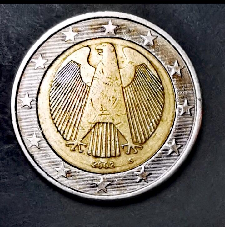 德国2002年首发版2欧元双金属双色美品硬币