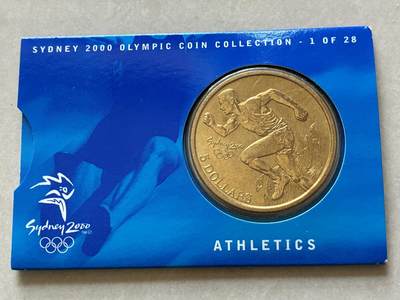 咖啡豆•收藏 2026年Mar_4th澳大利亚悉尼奥运纪念币拍卖 - 2000年澳大利亚悉尼奥运会卡装纪念铜币5元-田径