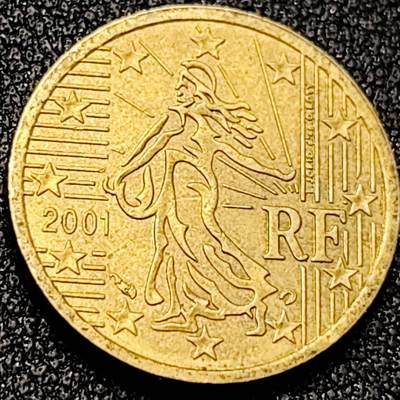 泉币菌-第198场- 新年快乐 新年第6场 本场拍品多 请提前出价（正月十五统一发货） - 欧元 法国2001年 10欧分铜币 玛丽安娜 欧盟地图 19.75MM