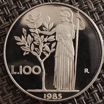 布加迪🐬～世界钱币(上海)🌾第 276 期 /  各国套币和散币 - 意大利🇮🇹 1985年 100里拉精致币