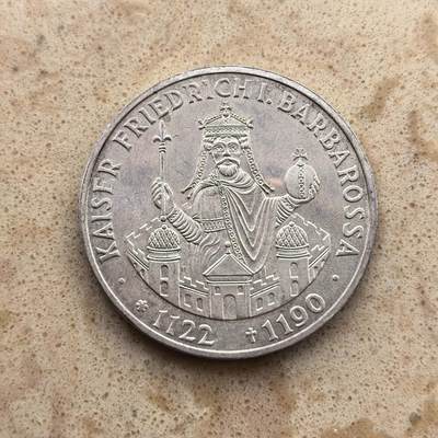 道一币馆币章第一百六十七场 - 德国1990年巴巴罗萨皇帝10马克银币  15.5g  625s