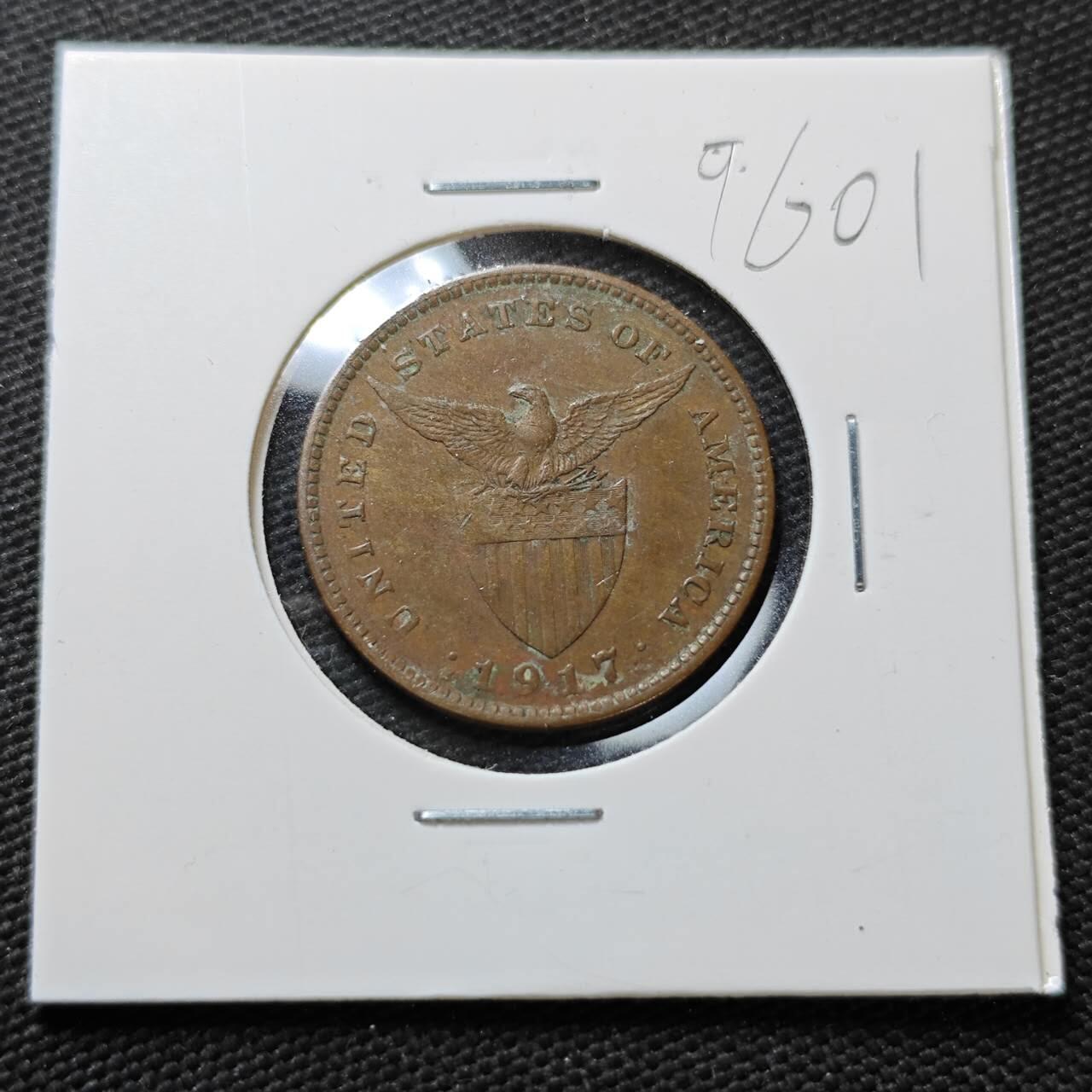 KK钱币收藏小铺  第396期  2月预留时间 周末发货  1917美属菲律宾1分铜币